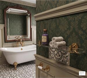 Mensola doccia bagno BRITISH Dimensioni 60x13,5xh 6,15cm -ripiano in vetro temperato inox satinato Fissaggio viti e stop Stile Inglese Classico primo Novecento colore oro