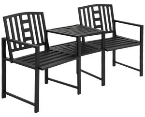 Panchina 2 Posti da Giardino 165x53,5x85,5 cm con Tavolino in Metallo Nero