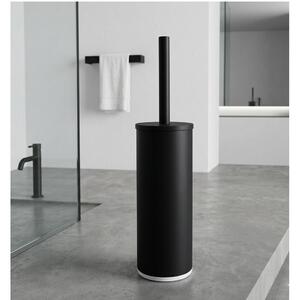 Porta Scopino da bagno Linea B-LINE Dimensioni 8x8x h 38 cm stile minimale Acciaio verniciato a polvere nero Opaco Fissaggio ad incollo, colore NERO OPACO