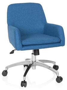 Sedia da ufficio vintage in tessuto, colore blu, regolabile in altezza e dotata di rotelle