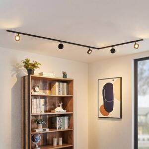 Sistema di binari Lindby Linaro, Ø 9,5 cm, a 5 luci, LED, nero Linaro, Nero, Studio / Ufficio, Alluminio, Moderno