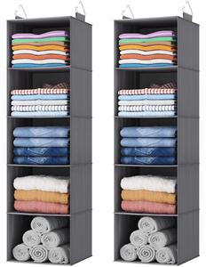 Organizzatore appendibile per armadio - 5 scomparti - 28 x 28 x 20 cm - Pieghevole - Grigio - Set da 2
