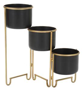 Porta Vasi 3 Oroy 68x22,5x55 cm in Ferro Nero e Oro