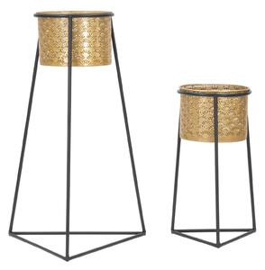 Porta Vasi Coppia Glax Ø43x36x70-27x23x45 cm in Ferro Oro e Nero