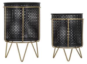 Porta Vasi Fashion Coppia Ø19,5x28-17x23 cm in Ferro Nero e Oro