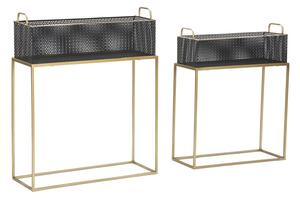Porta Vasi Fashion Rettangolare Coppia 60x23x73,5-51x20x64 cm in Ferro Nero e Oro