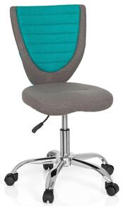 Sedia da scrivania per bambini KIDDY COMFORT, rivestita in tessuto grigio/turchese, con altezza regolabile