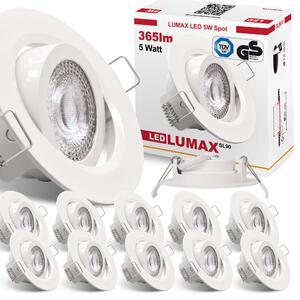 12 faretti da incasso a LED dimmerabili, ultrapiatti, 5 Watt, bianchi, orientabili, 230 V, rotondi, luce bianca calda, IP20, faretti da soffitto, spot da soffitto, Lumax SL-90