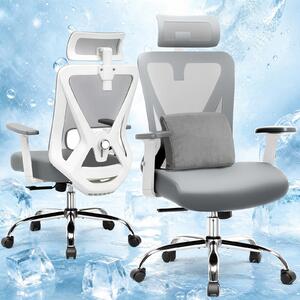 Sedia da ufficio ergonomica con poggiatesta 3D, regolabile, colore grigio