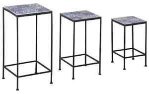 Set 3 Portapiante con Superficie in Piastrelle di Ceramica per Giardino e Balcone in Metallo Blu e Nero
