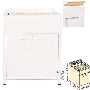 Lavatoio piccolo con mobile in alluminio per esterno Dotato di Vasca e Tavoletta Lavapanni Dimensioni 60x45xh 83 cm con tubo rubinetto, flessibile e Gomito colore bianco RAL 9010
