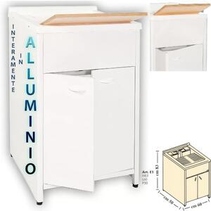 Lavatoio Medio con mobile in alluminio per esterno Dotato di Vasca e Tavoletta Lavapanni Dimensioni 50x60xh 83 cm con tubo rubinetto, flessibile e Gomito colore bianco RAL 9010