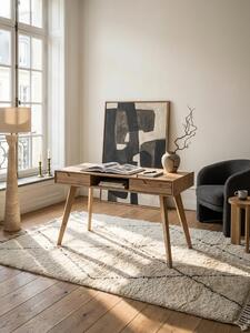 Scrivania 120x55x77 cm in rovere decorato con spazio contenitivo, scrivania da ufficio di design scandinavo con cassetti, scrivania per laptop da ufficio domestico, scrivania per computer, studio con gambe in legno massello