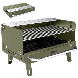 Outsunny Barbecue a Carbone Pieghevole 52x37x31,8 cm con Griglia Regolabile Ripiano Laterale Pieghevole e Vaschetta Rimovibile Verde | Aosom Italy