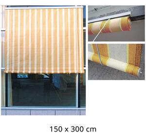 Tenda da Sole per Esterno con Rullo Tessuto Beige Rigato 150X300Cm