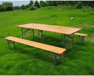 Set Birreria da Giardino Tavolo + 2 Panche Birreria in Legno Struttura in Ferro