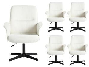 Set di 5 sedie da ufficio, girevoli, regolabili in altezza, rivestite in tessuto bouclé, colore bianco