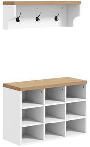 HOMCOM Set mobile per ingresso 2-in-1 appendiabiti da parete panca portascarpe 3 ganci e 9 nicchie 75x30x50cm bianco e rovere | Aosom Italy