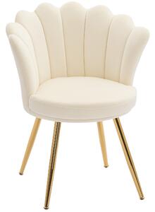 HOMCOM Poltroncina conchiglia sedia da coiffeuse poltroncina in velluto poltrona da salotto con piedi in metallo dorato beige | Aosom Italy
