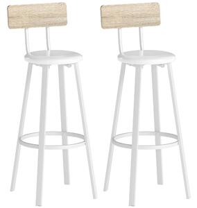 HOMCOM Set di 2 Sgabelli Alti da Cucina con Schienale e Poggia piedi Rivestiti in PU Seduta 75,5 cm Natural e Bianco | Aosom Italy