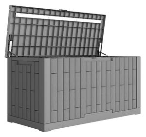 Outsunny Cassapanca 379 L impermeabile richiudibile resistente ai raggi UV effetto legno per giardino 122,5x56x62cm Grigio | Aosom Italy