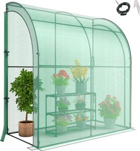 GOPLUS serra 200x100x215cm inclinabile, serra a muro con ripiano per fiori a 3 livelli e copertura in rete PE con 2 porte a zip