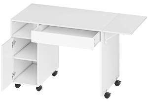 HOMCOM Scrivania per computer su ruote, tavolo informatico con ribalta, cassetto, armadietto e vano, 130 x 58 cm, bianco | Aosom Italy