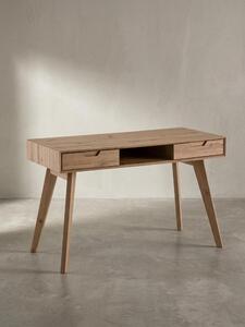 Scrivania per computer con 2 cassetti e gambe in rovere | Scrivania da ufficio per lavorare da casa | Tavolo per laptop con vano portaoggetti e ripiano | Design scandinavo moderno | 120x55x77 cm | Kadima Design