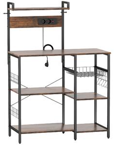 HOMCOM Scaffale da cucina, Scaffale a colonna con 2 prese, 5 ganci a S, 5 ripiani, Cesto, Traverse a X Acciaio 90 x 42 x 130 cm | Aosom Italy