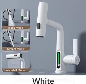 Miscelatore da cucina intelligente - Miscelatore a cascata estraibile - Display digitale - Miscelatore per acqua calda e fredda - Bocchetta girevole - Installazione monoblocco - Bianco