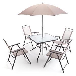 Set da Giardino in Ferro e Textilene con Tavolo Ombrellone e 4 Sedie Pieghevoli Taddei Savona