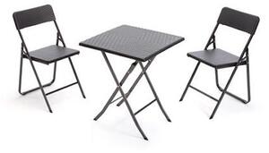 Set da Giardino Pieghevole in Polietilene 2 Sedie e Tavolo Quadrato Taddei Plastik Rattan 62 Nero