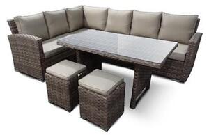 Set Salotto da Giardino in PVC Rattan Divano 6 Posti 2 Puof e Tavolo Taddei Kuma