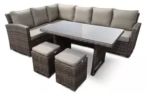 Set Salotto da Giardino in PVC Rattan Divano 6 Posti 2 Puof e Tavolo Taddei Kuma