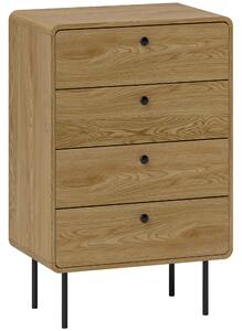 HOMCOM Cassettiera 4 cassetti, mobile contenitore stretto con piedi in acciaio, angoli arrotondati, 60 x 39 x 91,5 cm, rovere | Aosom Italy