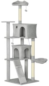 PawHut Albero tiragraffi torre gioco per gatti, piattaforme, cuccie, letto, amaca, scala e graffiatoi in sisal 56x56x180cm grigio | Aosom Italy