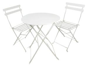 Set da Giardino Pieghevole Tavolo e 2 Sedie in Ferro Rimini Bianco