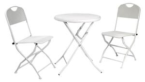 Set Salotto da Giardino Tavolino Tondo e 2 Sedie Pieghevoli in Ferro Rimini Bianco