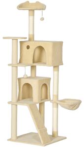 PawHut Tiragraffi per Gatti 180 cm con Piattaforme Letto 2 Cuccie Amaca Scala Pali in Sisal Beige | Aosom Italy
