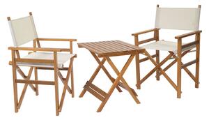 Set Salotto da Giardino Tavolino Quadrato e 2 Poltrone Regista in Legno e Polyestere