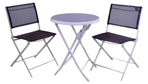 Set Salotto da Giardino Tavolino Tondo e 2 Sedie Pieghevoli in Metallo e Textilene ø66xH71cm