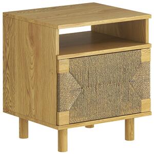 HOMCOM Comodino Bohemien con Porta in Corda di Carta Ripiano Aperto Apertura a Pressione 45x39x50 cm Rovere | Aosom Italy