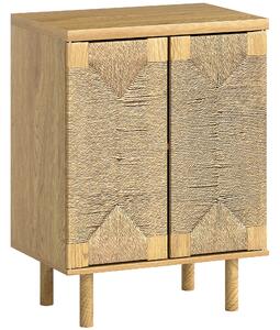HOMCOM Credenza Bohemien a 2 Ante con Corda Intrecciata a Mano Ripiano Regolabile Apertura a Pressione Rovere 60x40x78 cm | Aosom Italy