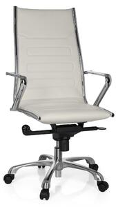 Poltrona da ufficio PARIBA III, rivestita in ecopelle color crema, con altezza regolabile