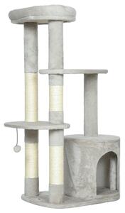 PawHut Tiragraffi 114 cm Torre per gatti con cuccia, pali in sisal, piattaforme, multistrato per gatti di taglia media fino a 6 kg, Grigio chiaro | Aosom Italy