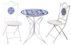 Set Tavolo da Giardino con Mosaico + 2 Sedie in Metallo