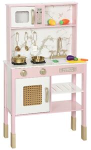AIYAPLAY Cucina Giocattolo in Legno con Suoni con Accessori in Acciaio Inox Verdure da Tagliare Rosa | Aosom Italy