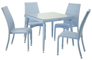Set Tavolo + 4 Sedie in Polyrattan Adila Azzurro