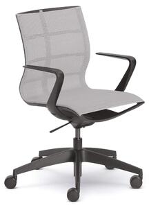 Sedia girevole con braccioli, rivestita in tessuto a maglia, color grigio chiaro/nero, dimensioni 86x78x99 cm