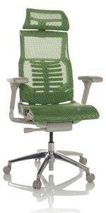 Sedia da ufficio ergonomica con supporto lombare, realizzata in tessuto a rete, di colore verde e con altezza regolabile